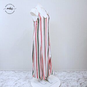 En Crème Spaghetti Strap Striped‎ Duo Slits Slip Maxi Dress Multicolors Women M